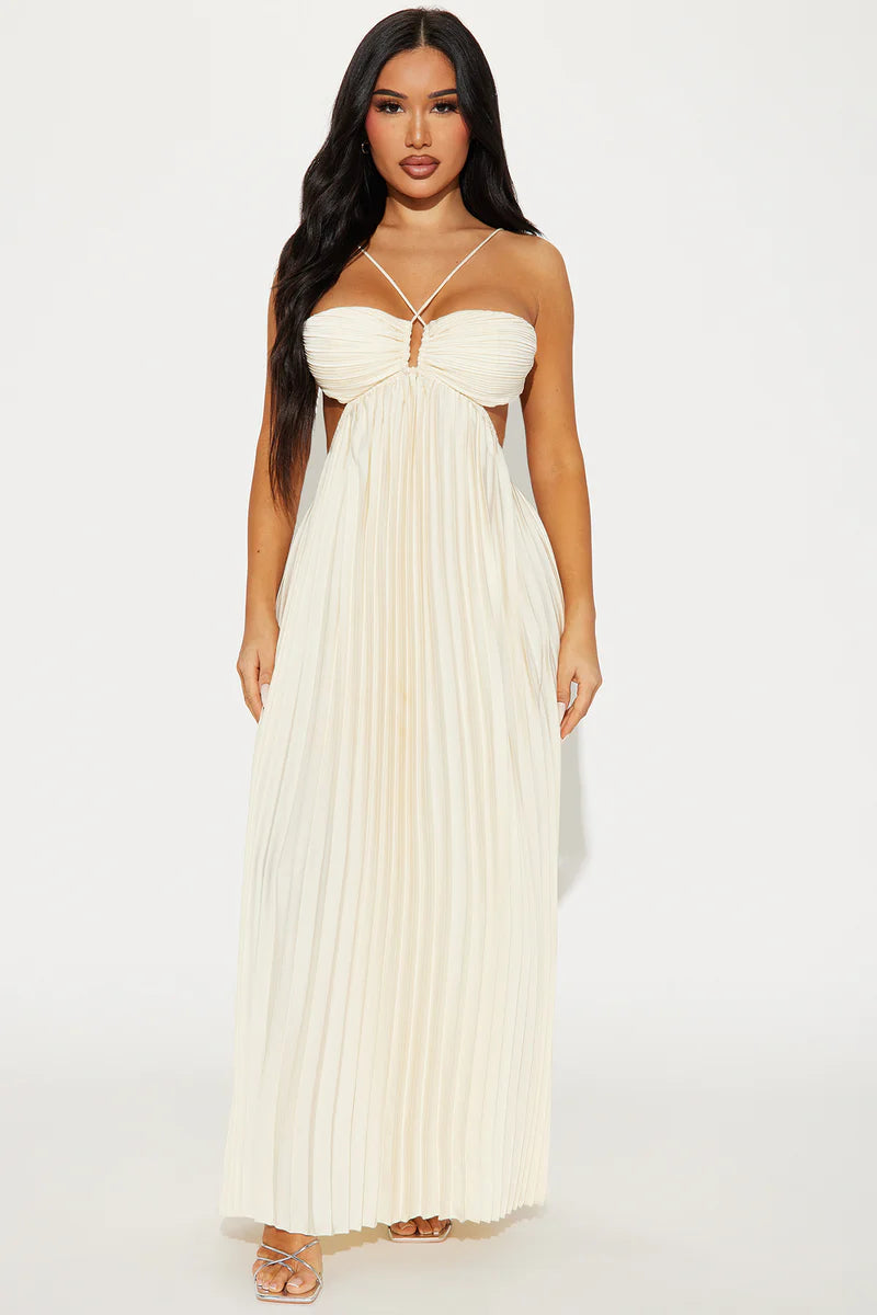 Robe tube plissée sans manches