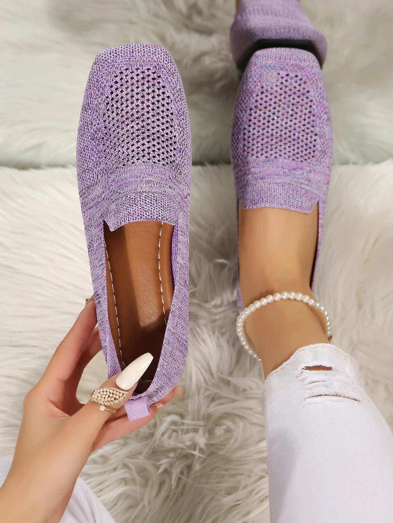 Mocassins ajourés à bout carré