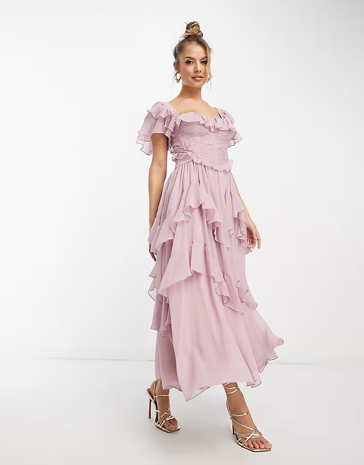 Robe de Soirée Longue Dos Nœud Papillon - Encolure Carrée