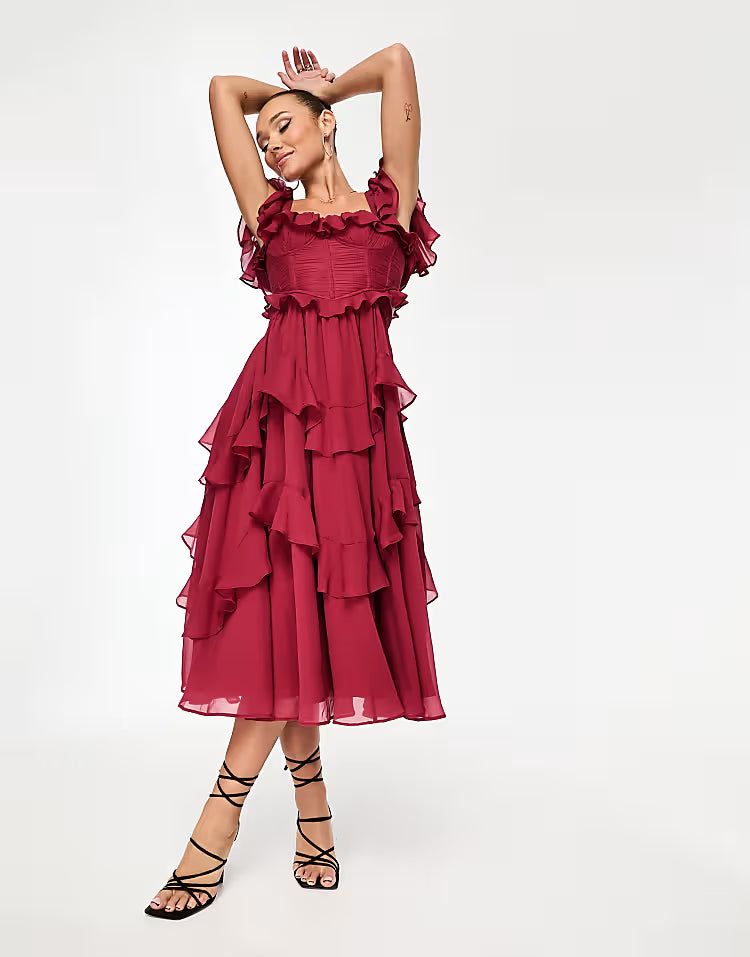 Robe de Soirée Longue Dos Nœud Papillon - Encolure Carrée