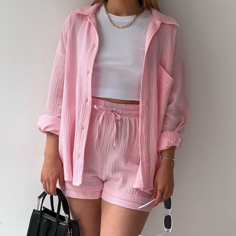 Ensemble Décontracté Printanier – Chemise & Short à Cordon