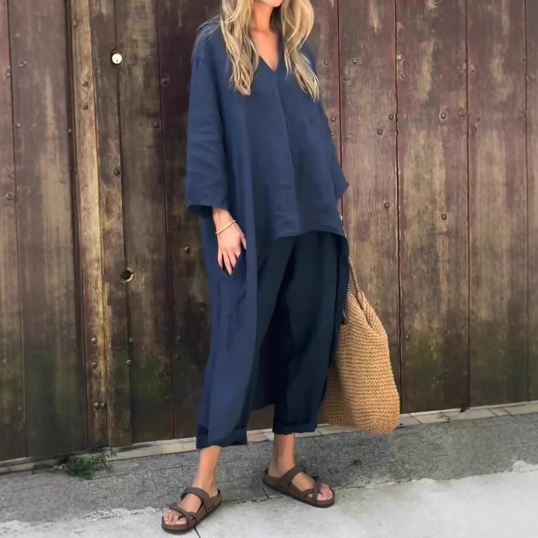 Ensemble Long à Col V & Pantalon Évasé