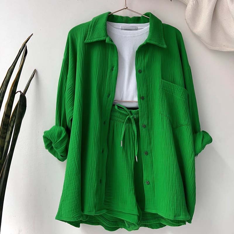 Ensemble Décontracté Printanier – Chemise & Short à Cordon