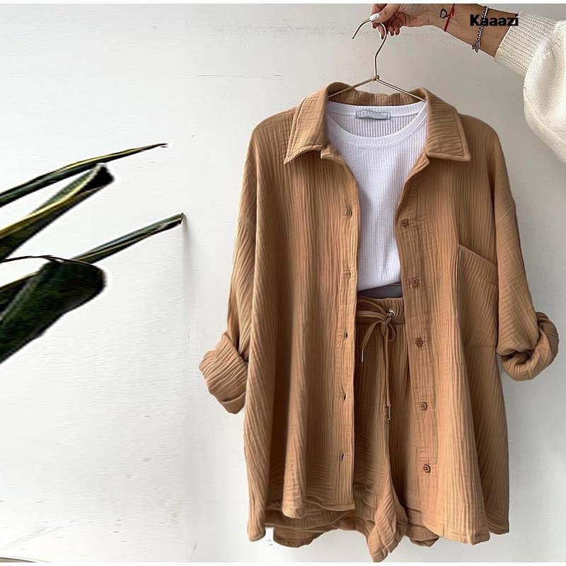 Ensemble Décontracté Printanier – Chemise & Short à Cordon
