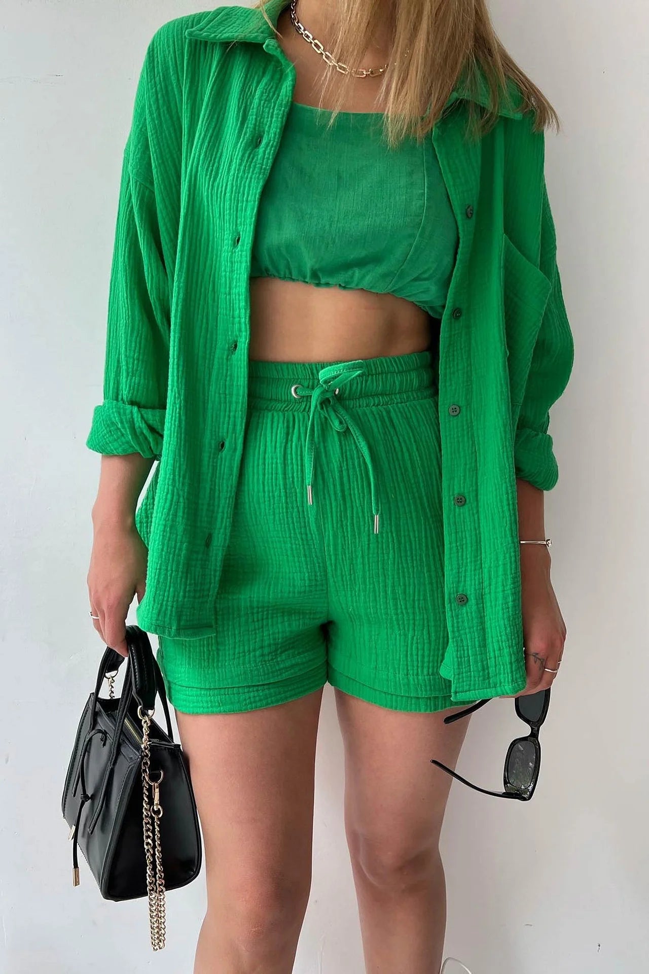 Ensemble Décontracté Printanier – Chemise & Short à Cordon