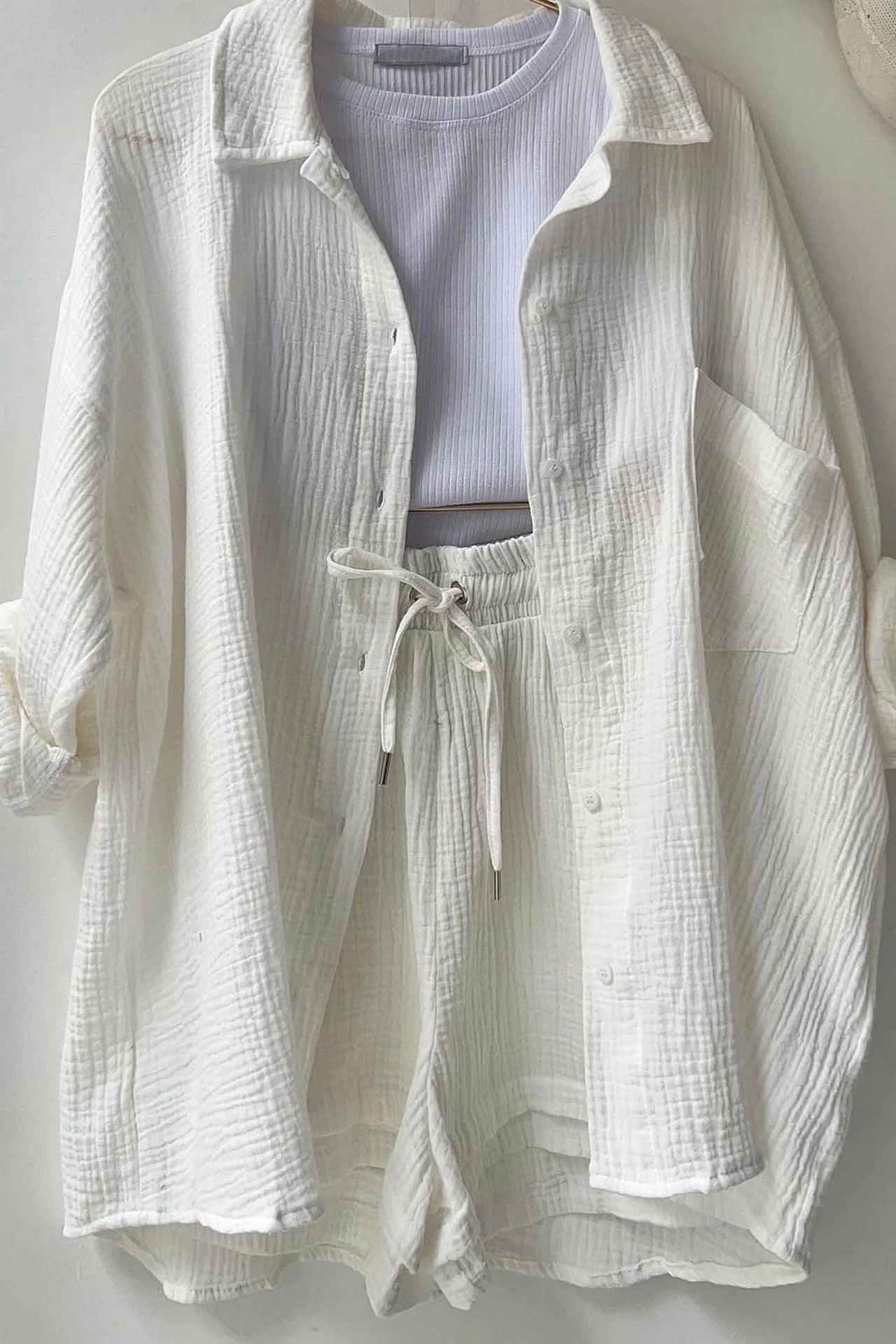 Ensemble Décontracté Printanier – Chemise & Short à Cordon
