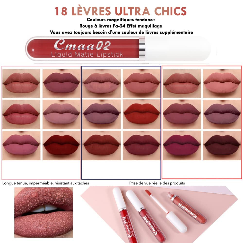 Rouge à Lèvres Mat Waterproof, Anti-Adhérent et Longue Tenue