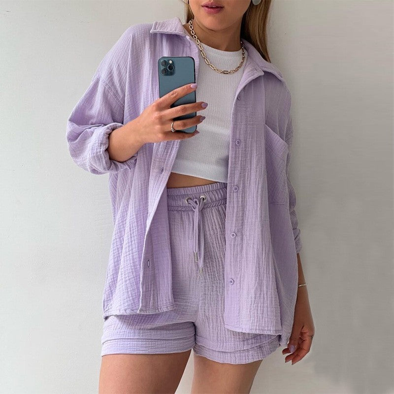 Ensemble Décontracté Printanier – Chemise & Short à Cordon