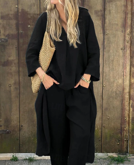 Ensemble Long à Col V & Pantalon Évasé