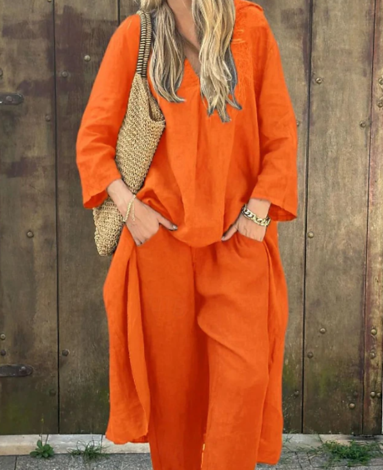 Ensemble Long à Col V & Pantalon Évasé