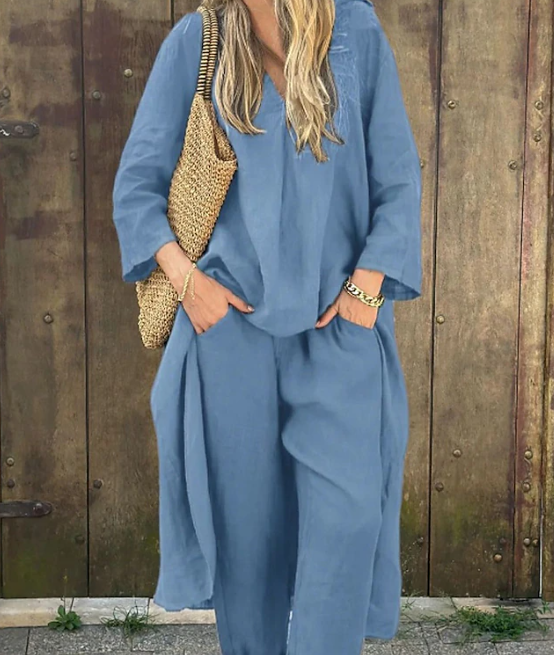 Ensemble Long à Col V & Pantalon Évasé