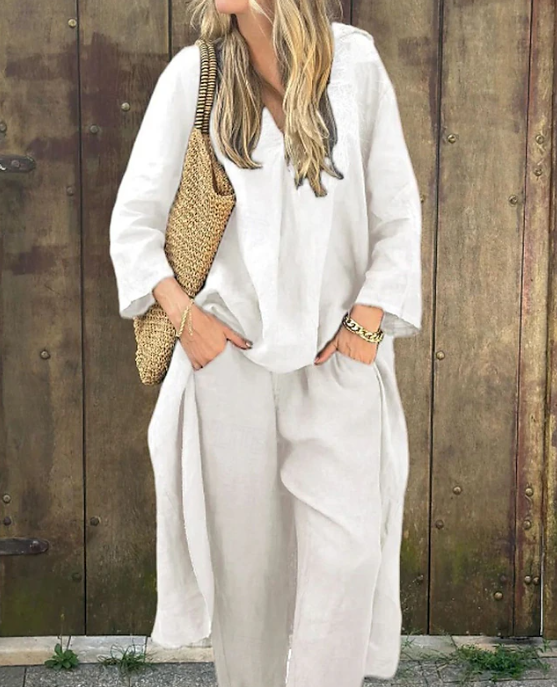 Ensemble Long à Col V & Pantalon Évasé