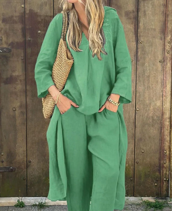 Ensemble Long à Col V & Pantalon Évasé