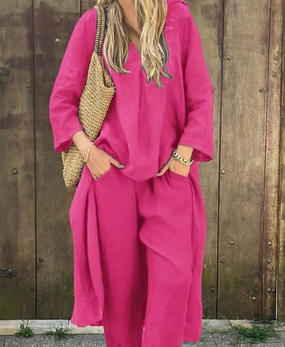 Ensemble Long à Col V & Pantalon Évasé