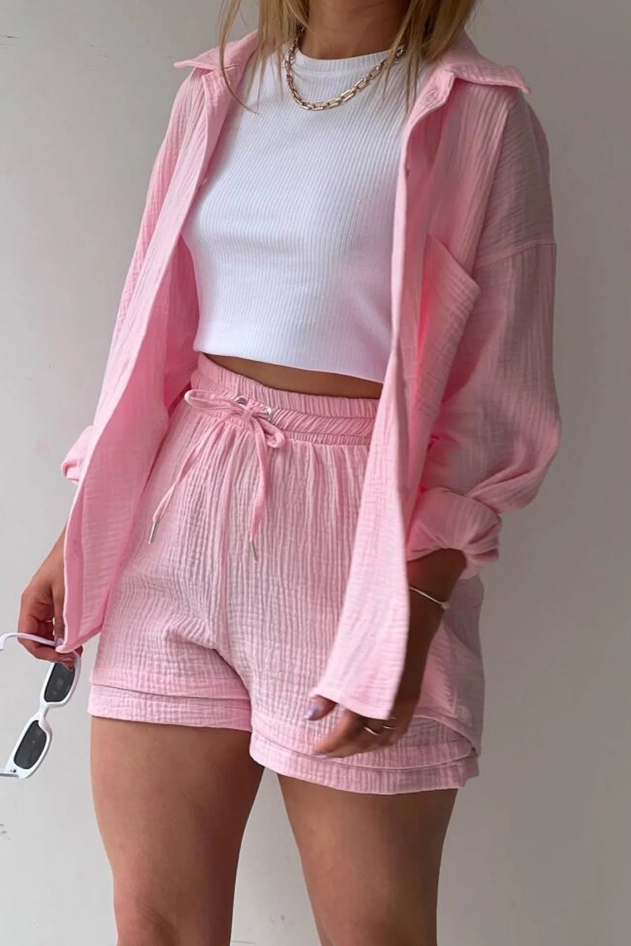 Ensemble Décontracté Printanier – Chemise & Short à Cordon