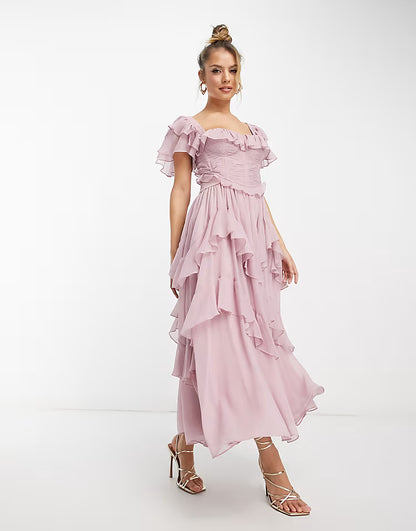Robe de Soirée Longue Dos Nœud Papillon - Encolure Carrée