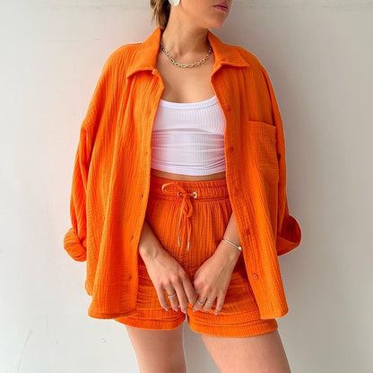 Ensemble Décontracté Printanier – Chemise & Short à Cordon