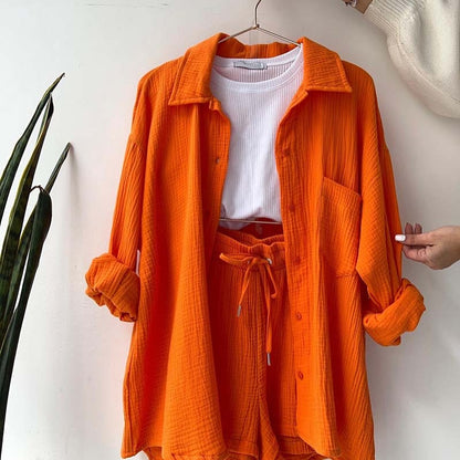Ensemble Décontracté Printanier – Chemise & Short à Cordon