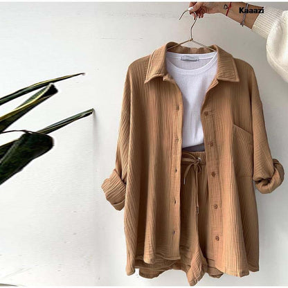 Ensemble Décontracté Printanier – Chemise & Short à Cordon