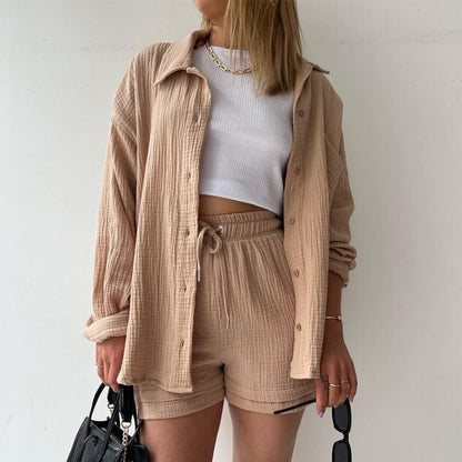 Ensemble Décontracté Printanier – Chemise & Short à Cordon