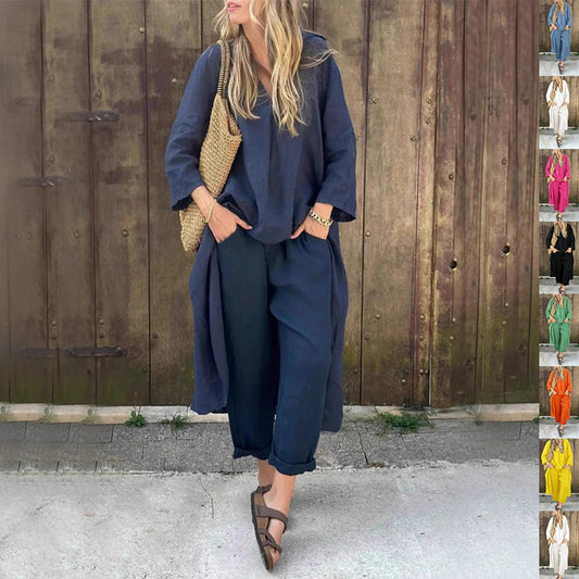 Ensemble Long à Col V & Pantalon Évasé