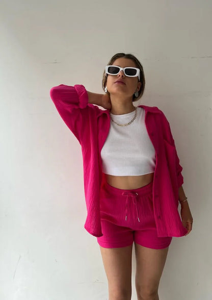 Ensemble Décontracté Printanier – Chemise & Short à Cordon