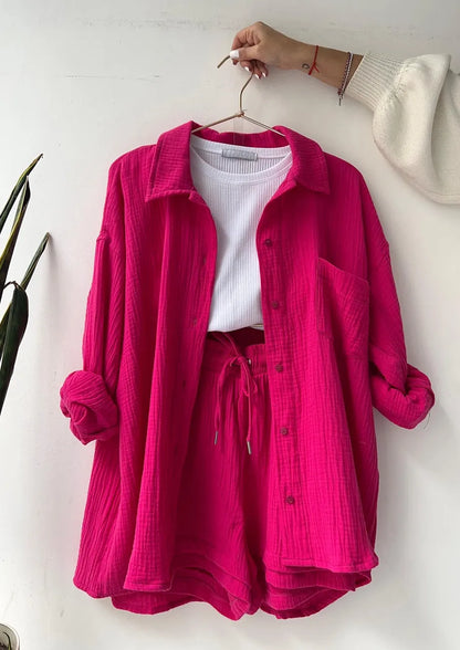 Ensemble Décontracté Printanier – Chemise & Short à Cordon