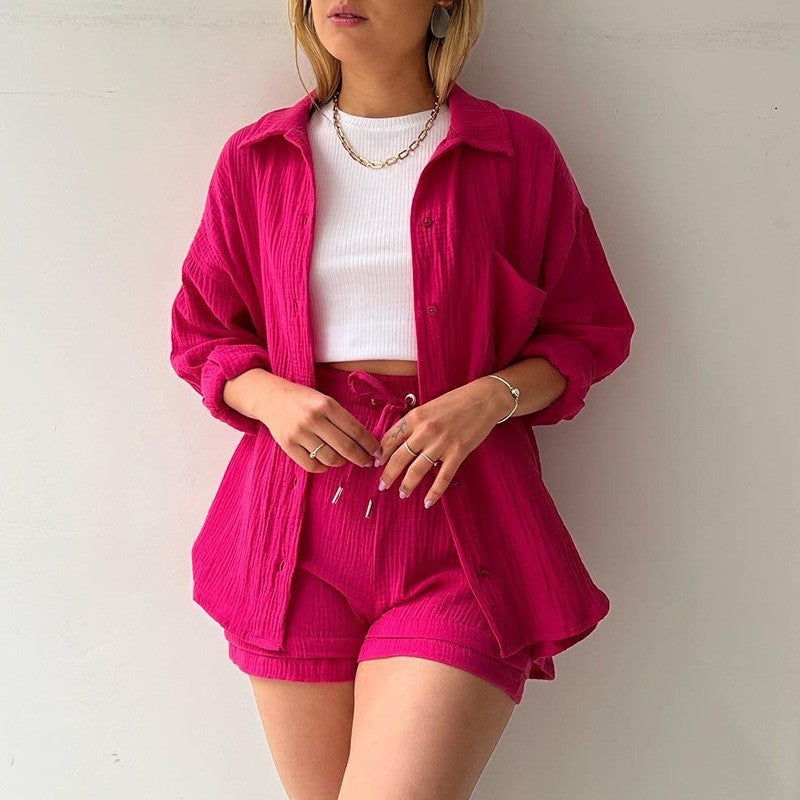 Ensemble Décontracté Printanier – Chemise & Short à Cordon