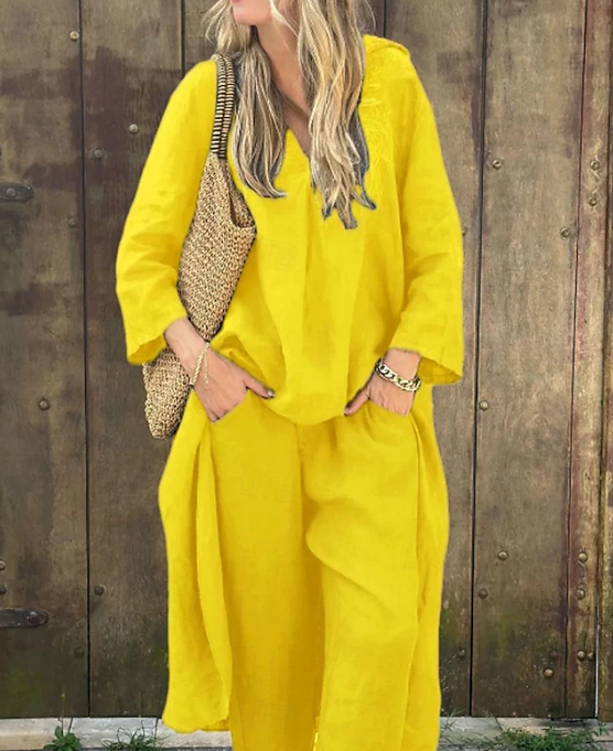Ensemble Long à Col V & Pantalon Évasé