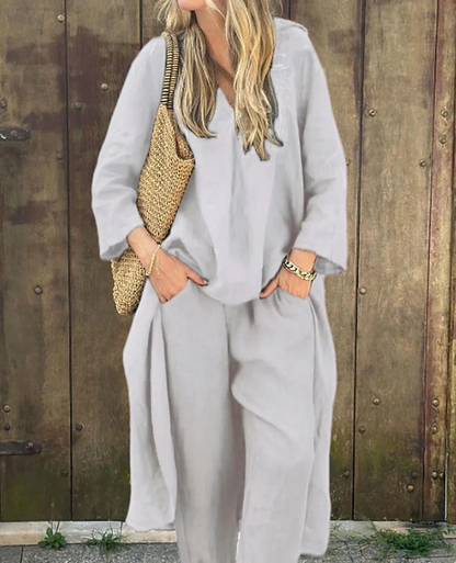 Ensemble Long à Col V & Pantalon Évasé