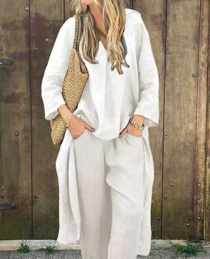 Ensemble Long à Col V & Pantalon Évasé