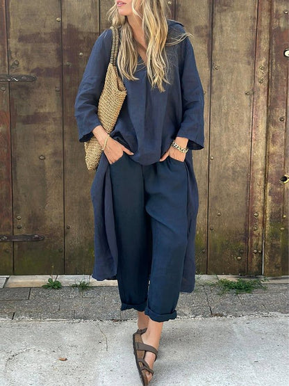 Ensemble Long à Col V & Pantalon Évasé