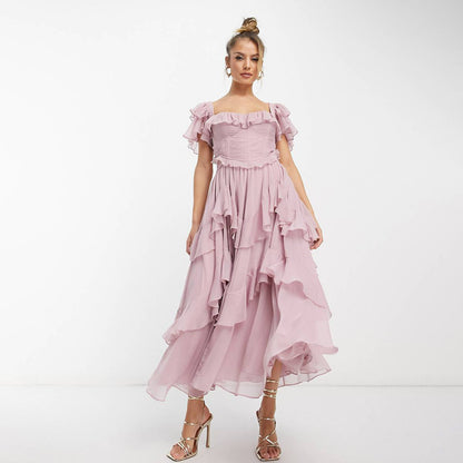 Robe de Soirée Longue Dos Nœud Papillon - Encolure Carrée