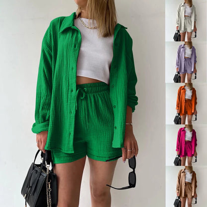 Ensemble Décontracté Printanier – Chemise & Short à Cordon