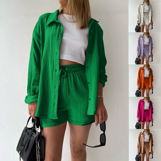 Ensemble Décontracté Printanier – Chemise & Short à Cordon